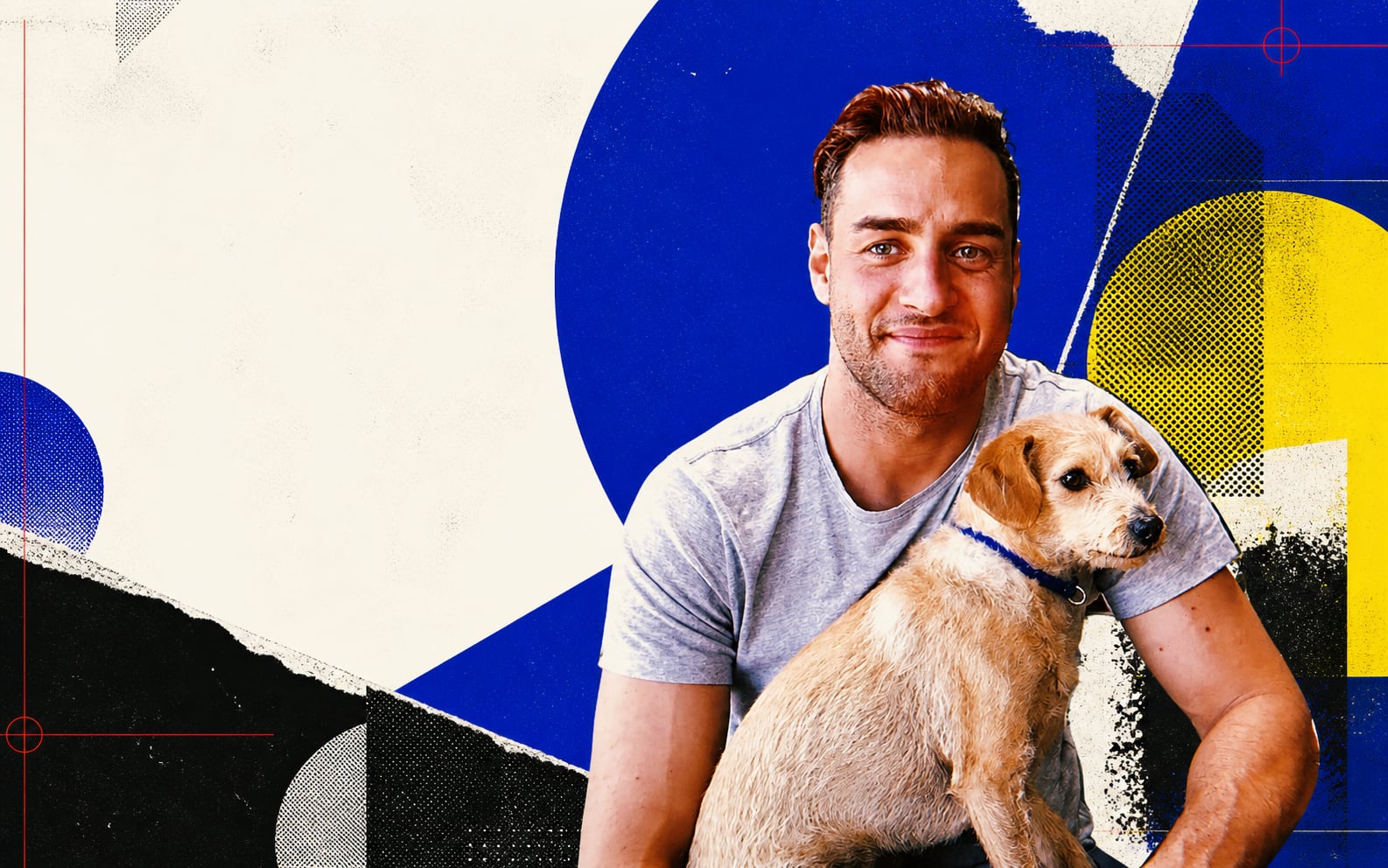 Editorial collage of Tristan Couvares with his dog Buddy